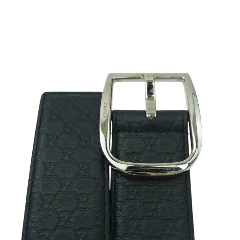 GUCCI グッチ 449716 BMJ0N マイクロ グッチ シマレザー ベルト ブラック系【中古】