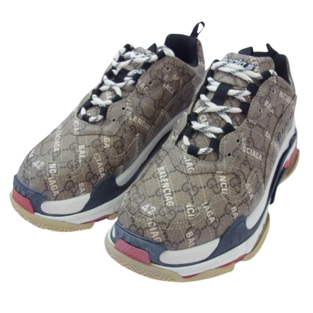 GUCCI グッチ 681066 × BALENCIAGA バレンシアガ The Hacker Project Triple S ザ ハッカープロジェクト トリプルエス スニーカー ブラウン系 42【極上美品】【中古】