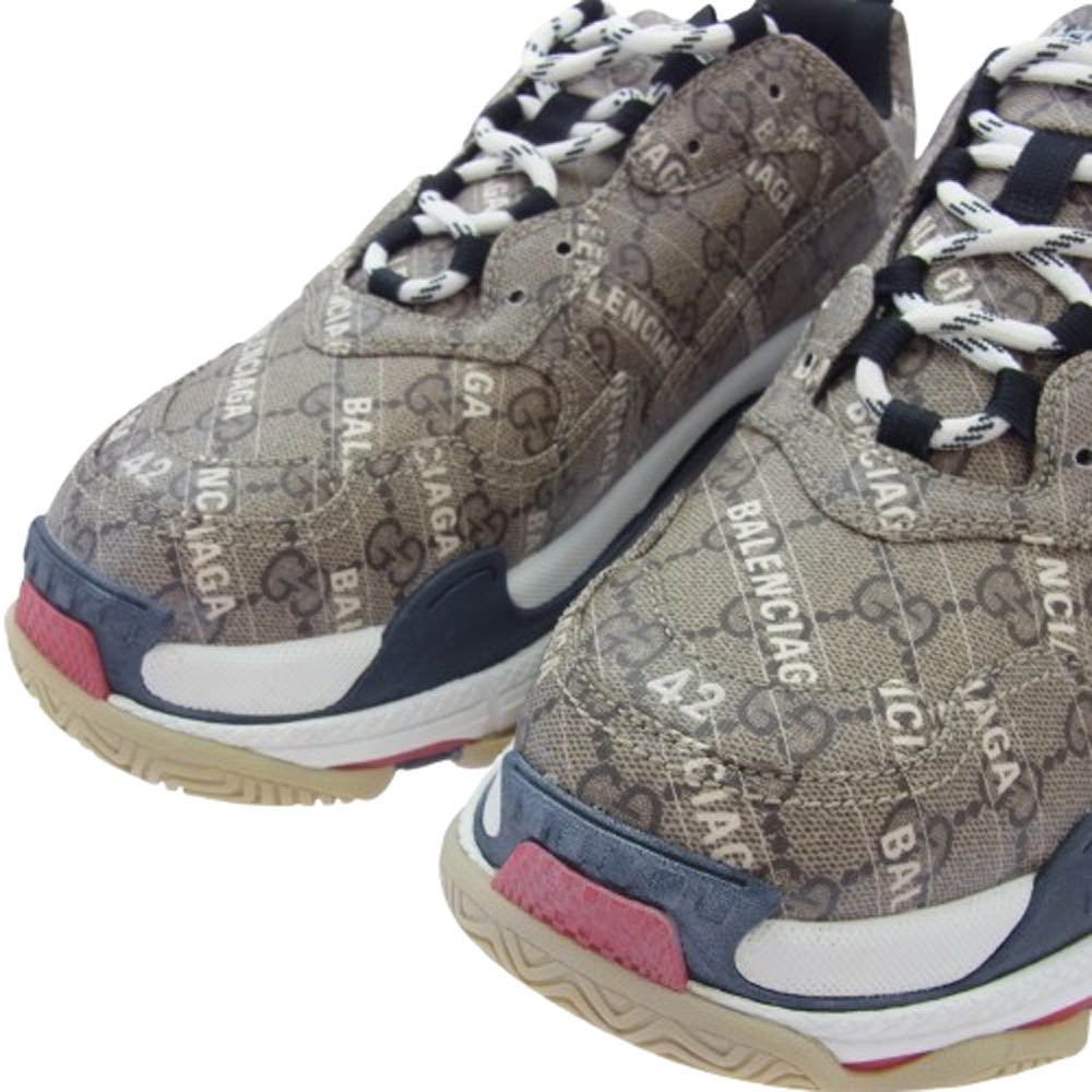 GUCCI グッチ 681066 × BALENCIAGA バレンシアガ The Hacker Project Triple S ザ ハッカープロジェクト トリプルエス スニーカー ブラウン系 42【極上美品】【中古】