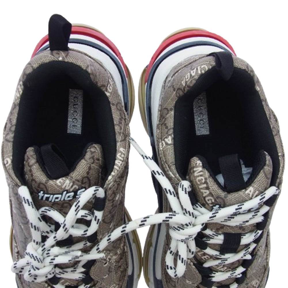 GUCCI グッチ 681066 × BALENCIAGA バレンシアガ The Hacker Project Triple S ザ ハッカープロジェクト トリプルエス スニーカー ブラウン系 42【極上美品】【中古】