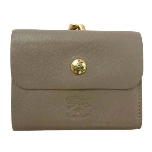 IL BISONTE イルビゾンテ 54192-3-04440 Two fold wallet 二つ折り財布 レザー がま口 ウォレット ベージュ系【極上美品】【中古】