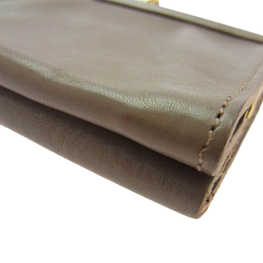 IL BISONTE イルビゾンテ 54192-3-04440 Two fold wallet 二つ折り財布 レザー がま口 ウォレット ベージュ系【極上美品】【中古】