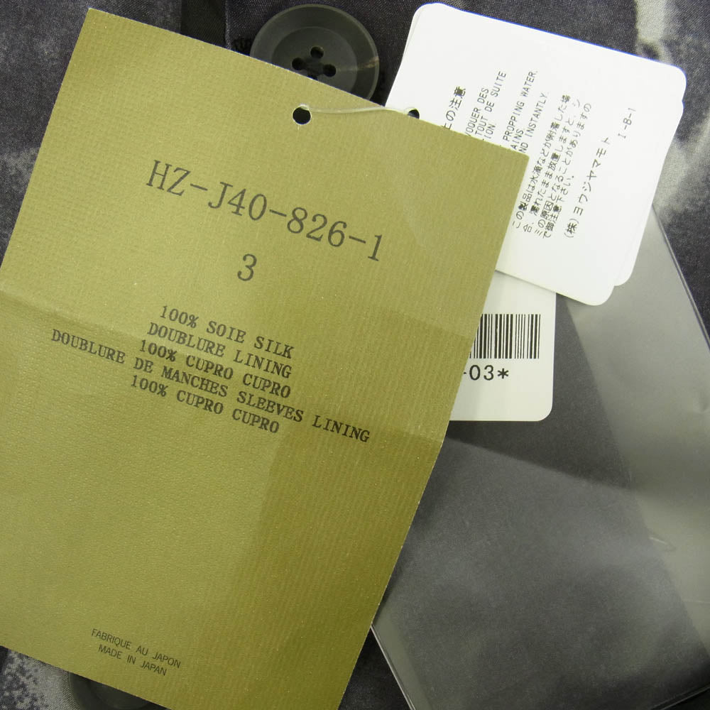 Yohji Yamamoto POUR HOMME ヨウジヤマモトプールオム 23SS HZ-J40-826 Nude 5 Design 3BS Jacket シルク100％ ピークドラペル 3B テーラードジャケット グレー系 3【極上美品】【中古】