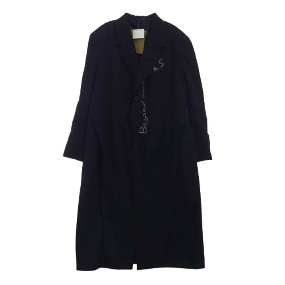 Yohji Yamamoto POUR HOMME ヨウジヤマモトプールオム 23SS HZ-J12-100 心しずかに… シワギャバ 100番ウールギャバジン ダブルレイヤード メッセージプリントロングコート ブラック系 3【極上美品】【中古】