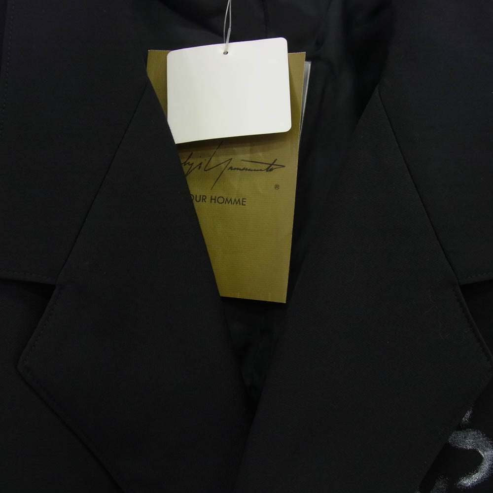 Yohji Yamamoto POUR HOMME ヨウジヤマモトプールオム 23SS HZ-J12-100 心しずかに… シワギャバ 100番ウールギャバジン ダブルレイヤード メッセージプリントロングコート ブラック系 3【極上美品】【中古】