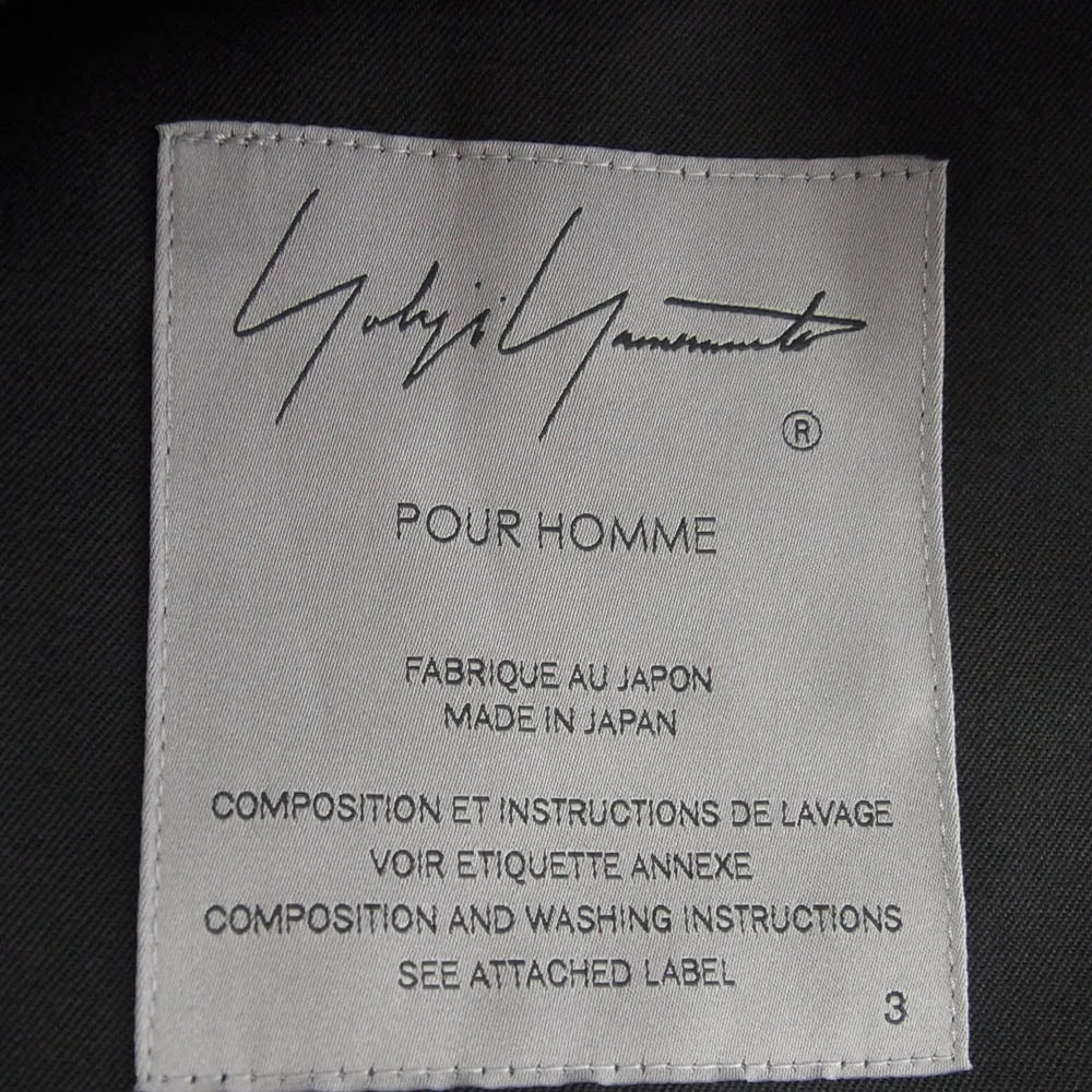 Yohji Yamamoto POUR HOMME ヨウジヤマモトプールオム 23SS HZ-J12-100 心しずかに… シワギャバ 100番ウールギャバジン ダブルレイヤード メッセージプリントロングコート ブラック系 3【極上美品】【中古】