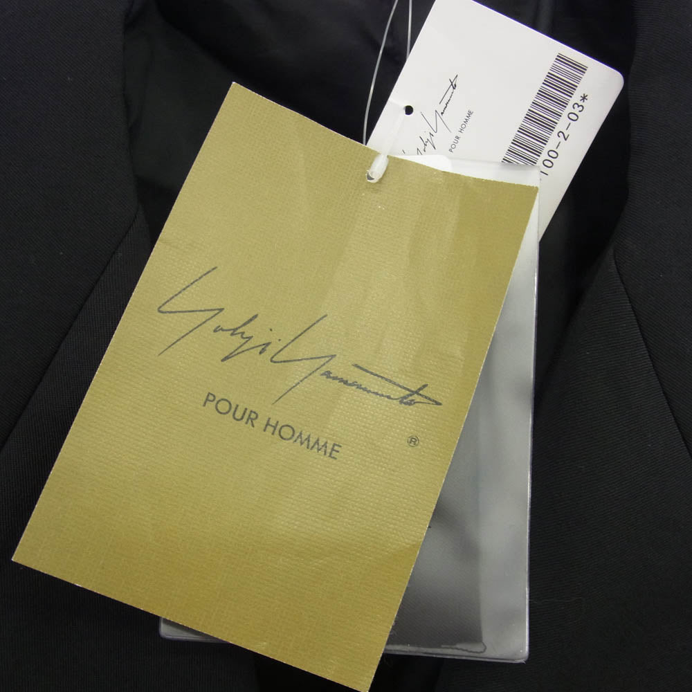 Yohji Yamamoto POUR HOMME ヨウジヤマモトプールオム 23SS HZ-J12-100 心しずかに… シワギャバ 100番ウールギャバジン ダブルレイヤード メッセージプリントロングコート ブラック系 3【極上美品】【中古】