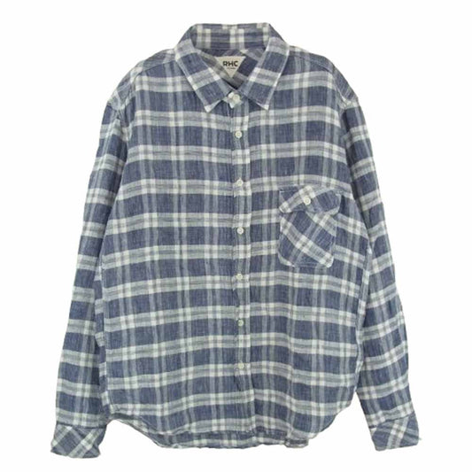 Ron Herman ロンハーマン 412070397-1322 リネン チェック 長袖 シャツ ブルー系 M【中古】