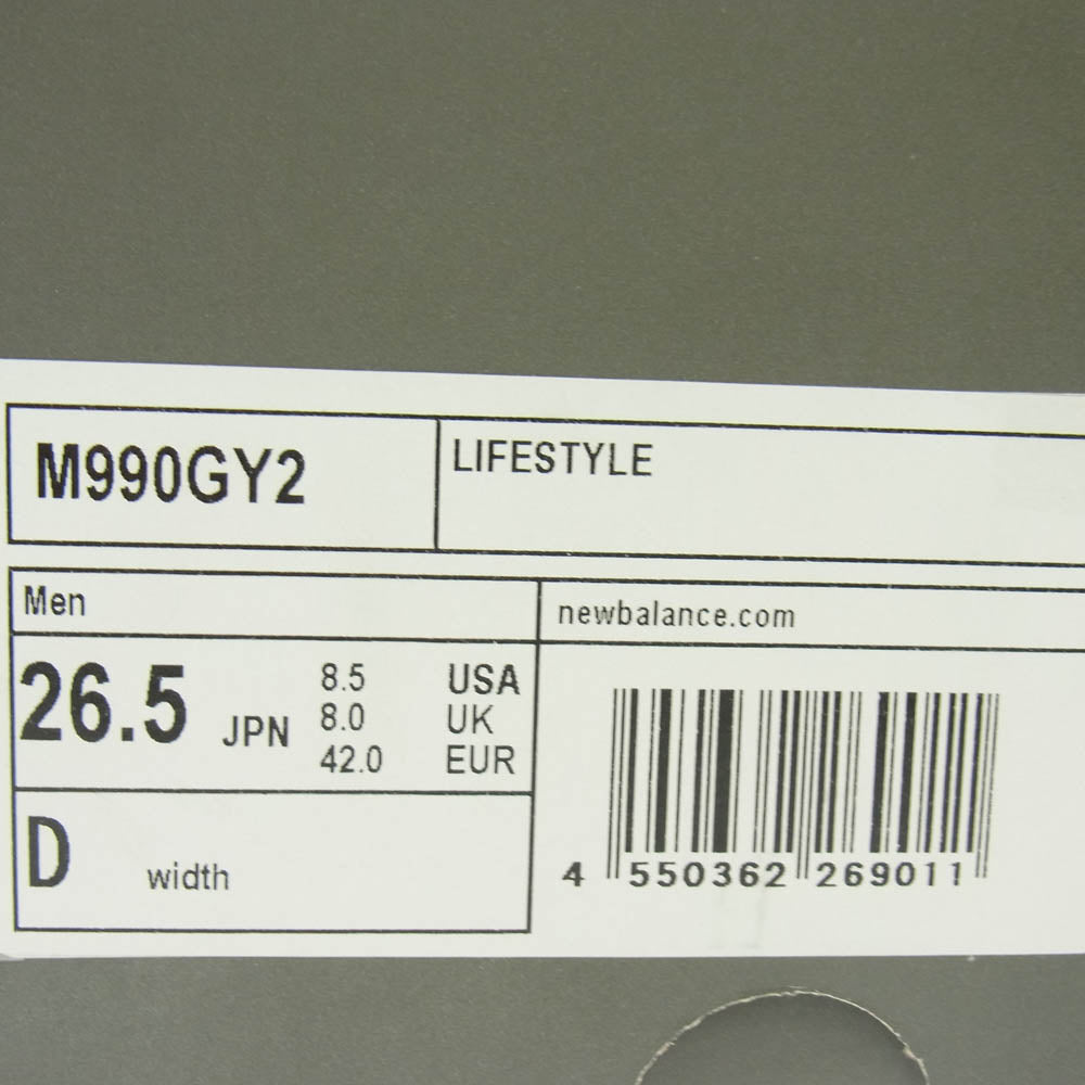 NEW BALANCE ニューバランス M990GY2 USA製 スエード ローカット スニーカー グレー系 26.5cm【中古】