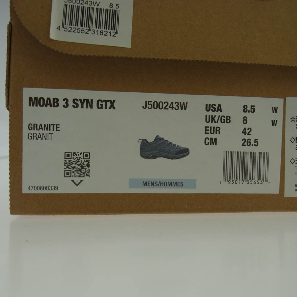 MERRELL メレル J500243W MOAB 3 SYNTHETIC GORE-TEX WIDE WIDTH モアブ 3 シンセティック ゴアテックス ハイキング トレッキング シューズ ダークグレー系 26.5cm【新古品】【未使用】【中古】