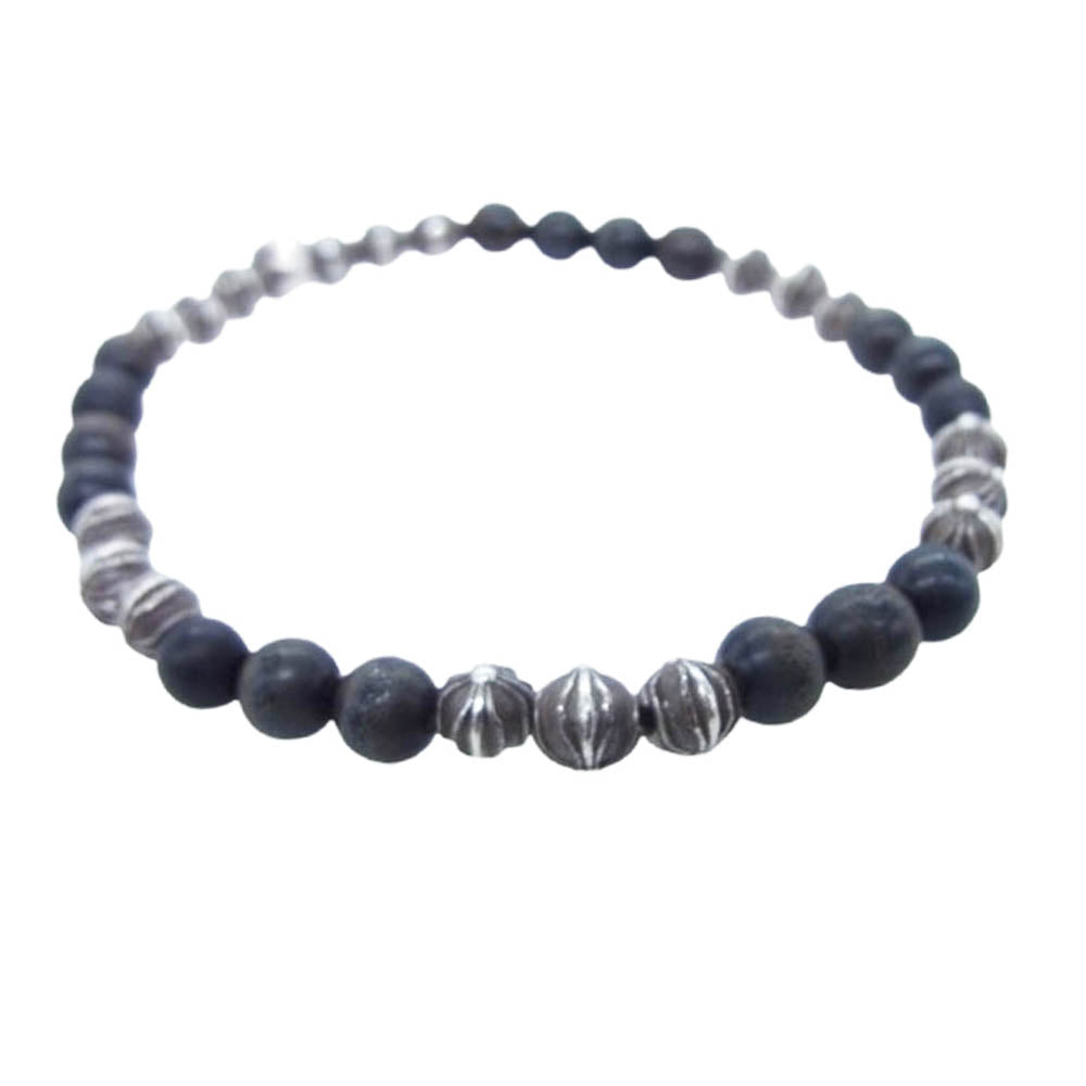 CHROME HEARTS クロムハーツ（原本無） BEAD ビーズ ブレスレット シルバーパーツ19個 ブラック系 シルバー系【中古】