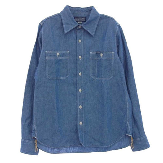 IRON HEART アイアンハート 5oz コットンリネン シャンブレー 長袖 ワークシャツ ライトブルー系 M【中古】