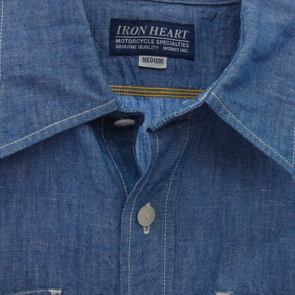 IRON HEART アイアンハート 5oz コットンリネン シャンブレー 長袖 ワークシャツ ライトブルー系 M【中古】