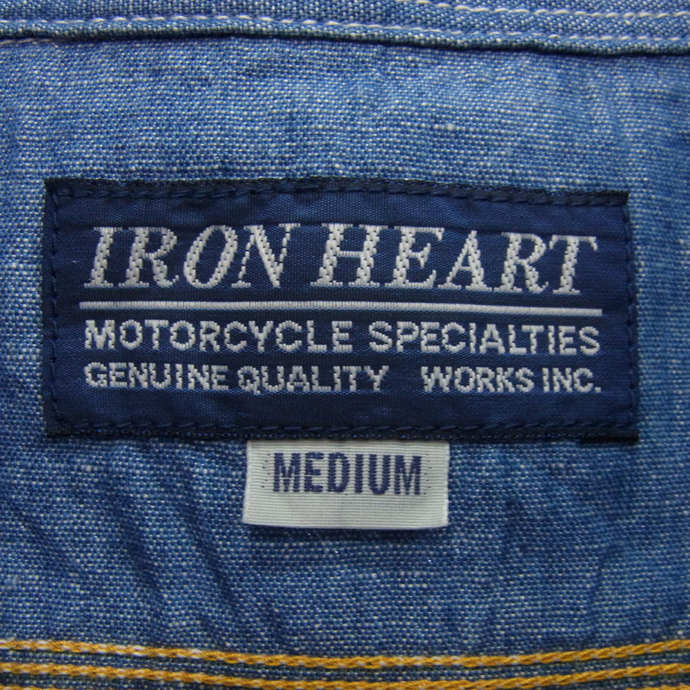 IRON HEART ダークブルー 長袖シャツ M IRON HEART アイアンハート 5oz コットンリネン シャンブレー