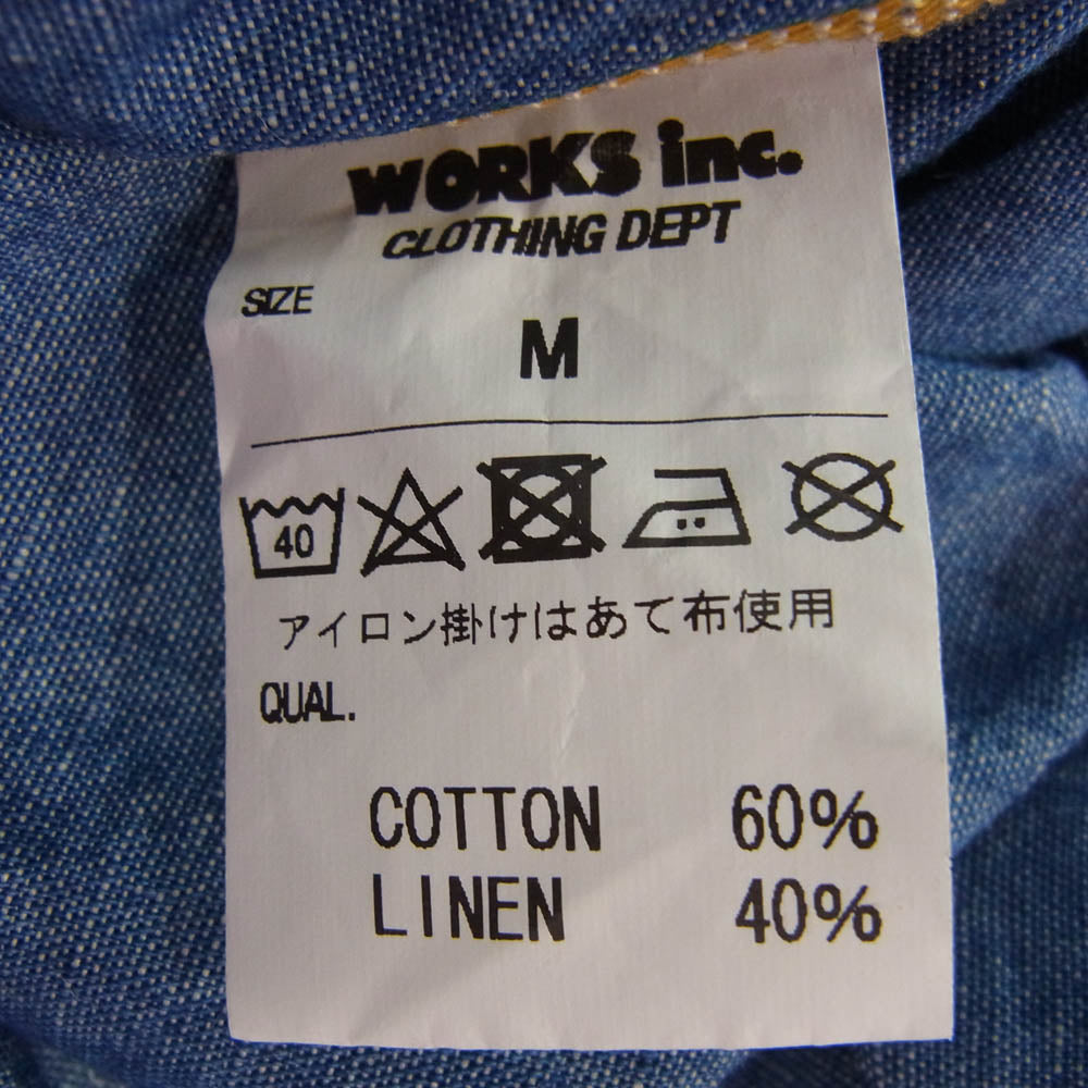 IRON HEART アイアンハート 5oz コットンリネン シャンブレー 長袖 ワークシャツ ライトブルー系 M【中古】