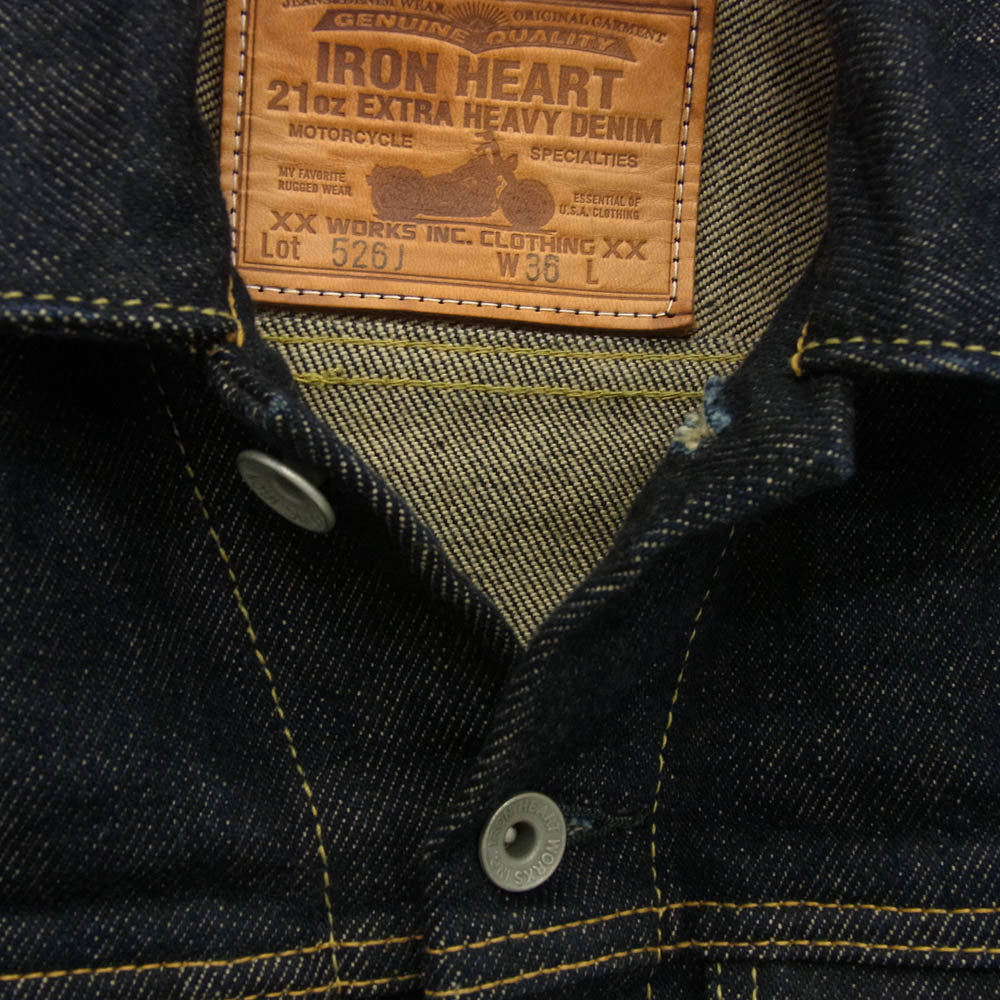 IRON HEART アイアンハート 526J 21oz セルビッチ デニム トラッカー ジャケット インディゴブルー系 S【中古】