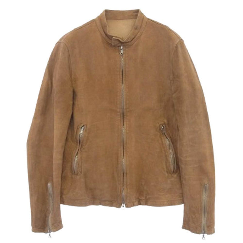 ISAMUKATAYAMA BACKLASH イサムカタヤマバックラッシュ 1255-03 白鞣し 製品後バイオウォッシュ カーフスエード シングル ライダースジャケット ブラウン系 M【中古】