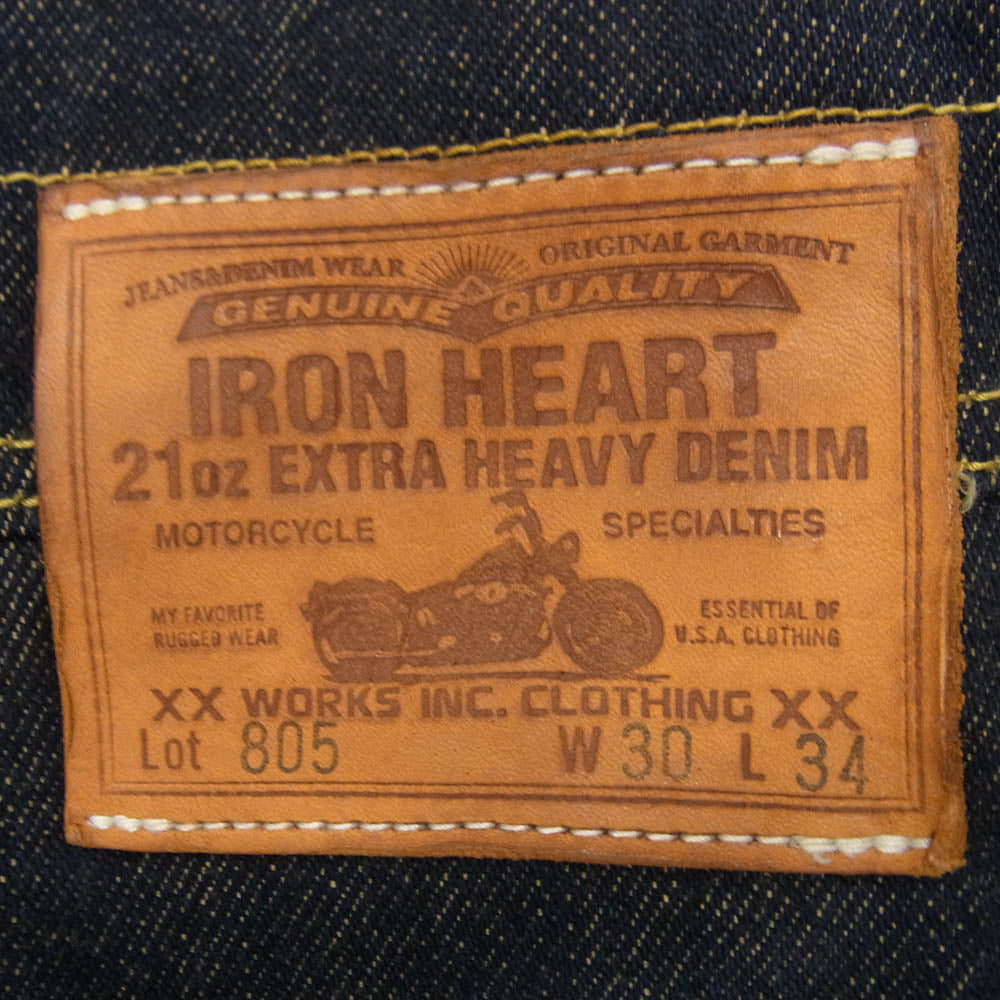 IRON HEART アイアンハート 805 21oz 21オンス デニム セルビッチ ダブルニーオーバーオール インディゴブルー系 W30【中古】