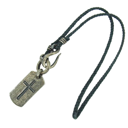 ISAMUKATAYAMA BACKLASH イサムカタヤマバックラッシュ JUN UEZONO ジュンウエゾノ SILVER1000 シルバー1000 クロス ドッグタグ プレート レザー ネックレス ブラック系【中古】