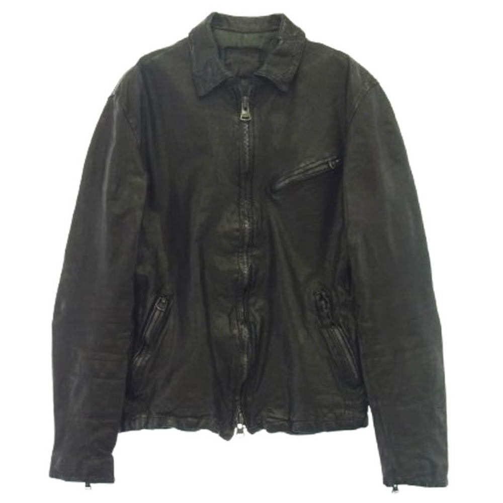 ISAMUKATAYAMA BACKLASH イサムカタヤマバックラッシュ 1772-01 ITALY SHOULDER COMMA 6 GARMENT-DYED JACKET イタリアンショルダー 0.6mm 製品染め 襟付き シングルライダースジャケット ブラック系 2【中古】