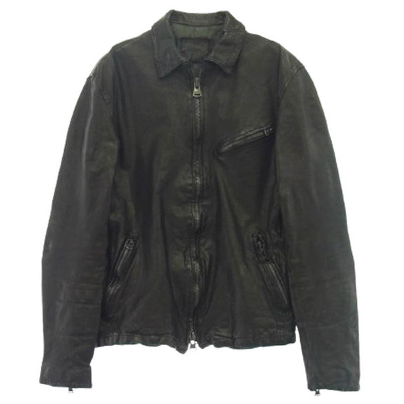 ISAMUKATAYAMA BACKLASH イサムカタヤマバックラッシュ 1772-01 ITALY SHOULDER COMMA 6 GARMENT-DYED JACKET イタリアンショルダー 0.6mm 製品染め 襟付き シングルライダースジャケット ブラック系 2【中古】