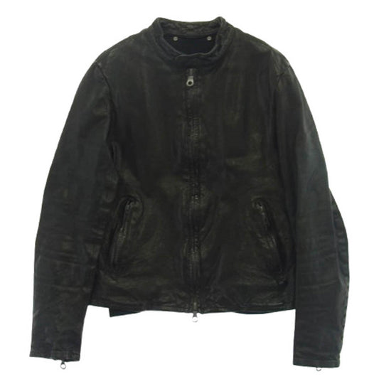 ISAMUKATAYAMA BACKLASH イサムカタヤマバックラッシュ 1254-01 ITALY SHOULDER GARMENT-DYED JACKET 英字ライニング付き イタリアンショルダー 製品染め シングルライダースジャケット ブラック系 M【中古】