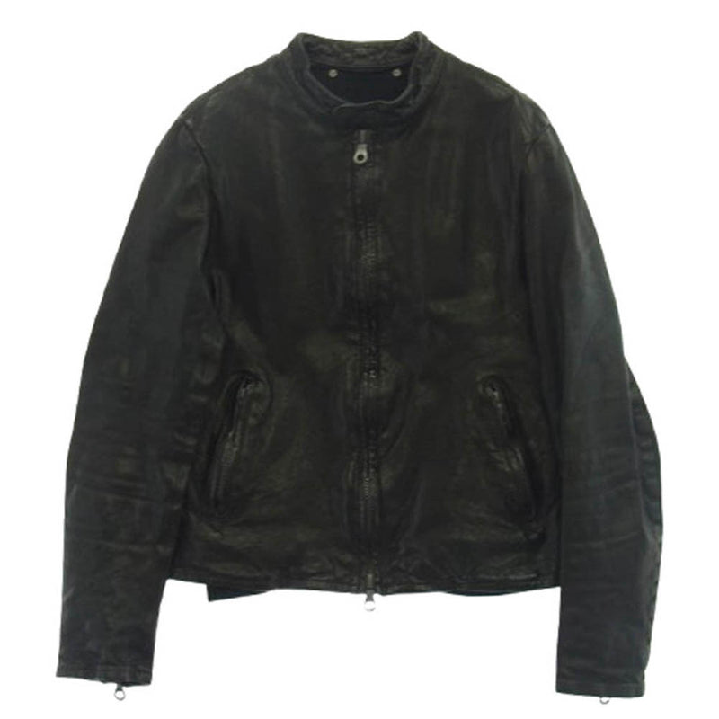 ISAMUKATAYAMA BACKLASH イサムカタヤマバックラッシュ 1254-01 ITALY SHOULDER GARMENT-DYED JACKET 英字ライニング付き イタリアンショルダー 製品染め シングルライダースジャケット ブラック系 M【中古】