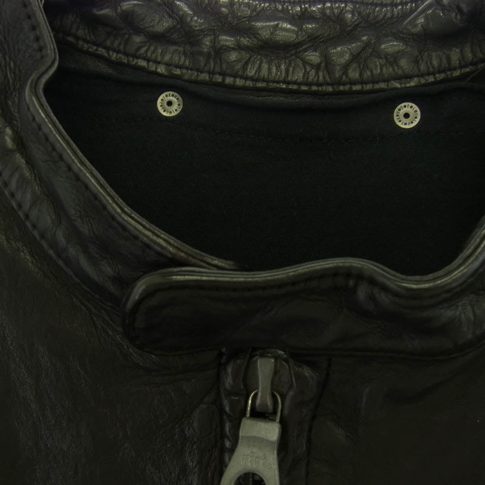 ISAMUKATAYAMA BACKLASH イサムカタヤマバックラッシュ 1254-01 ITALY SHOULDER GARMENT-DYED JACKET 英字ライニング付き イタリアンショルダー 製品染め シングルライダースジャケット ブラック系 M【中古】