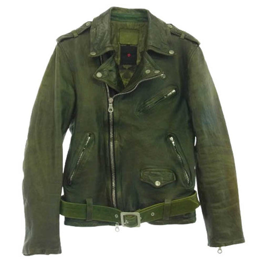 ISAMUKATAYAMA BACKLASH イサムカタヤマバックラッシュ 1498-03 ×maxsix マックスシックス別注 JAPAN CALF FLEET WOOD ジャパンカーフ製品染め タンニン染め セミダブル ライダースジャケット グリーン系 2【中古】