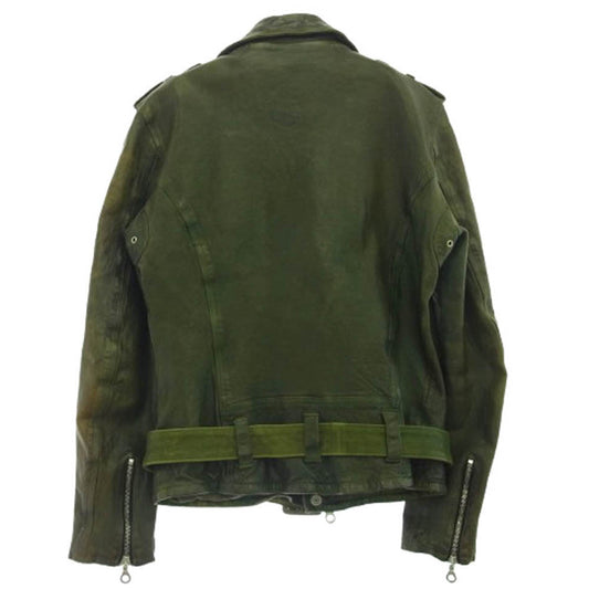 ISAMUKATAYAMA BACKLASH イサムカタヤマバックラッシュ 1498-03 ×maxsix マックスシックス別注 JAPAN CALF FLEET WOOD ジャパンカーフ製品染め タンニン染め セミダブル ライダースジャケット グリーン系 2【中古】