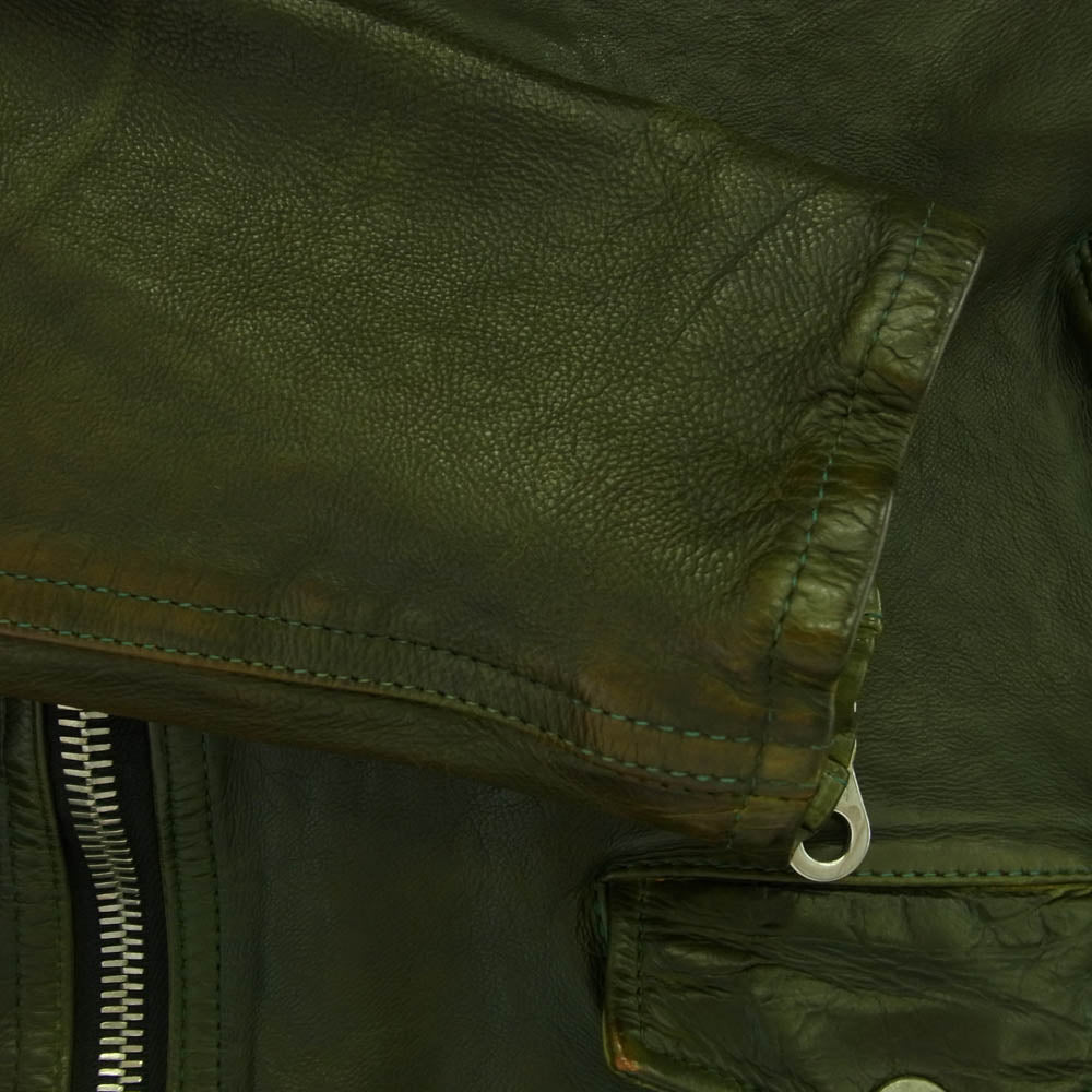 ISAMUKATAYAMA BACKLASH イサムカタヤマバックラッシュ 1498-03 ×maxsix マックスシックス別注 JAPAN CALF FLEET WOOD ジャパンカーフ製品染め タンニン染め セミダブル ライダースジャケット グリーン系 2【中古】