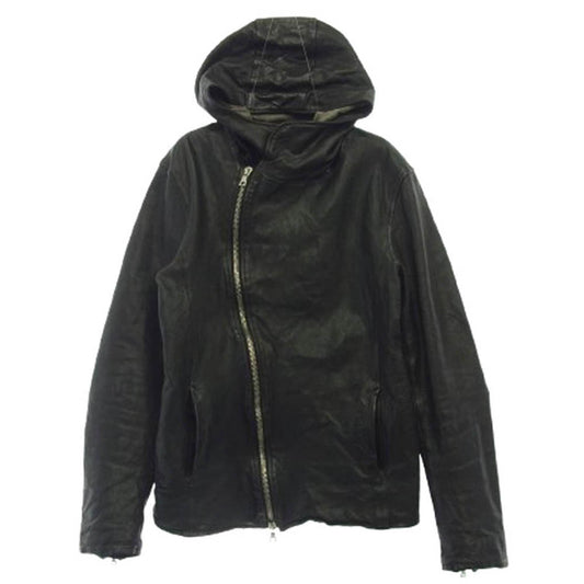 ISAMUKATAYAMA BACKLASH イサムカタヤマバックラッシュ 1498-06 JAPAN CALF GARMENT-DYED JACKET ジャパンカーフ製品染め フード付き ライダースジャケット ブラック系 M【中古】