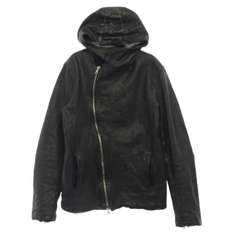 ISAMUKATAYAMA BACKLASH イサムカタヤマバックラッシュ 1498-06 JAPAN CALF GARMENT-DYED JACKET ジャパンカーフ製品染め フード付き ライダースジャケット ブラック系 M【中古】