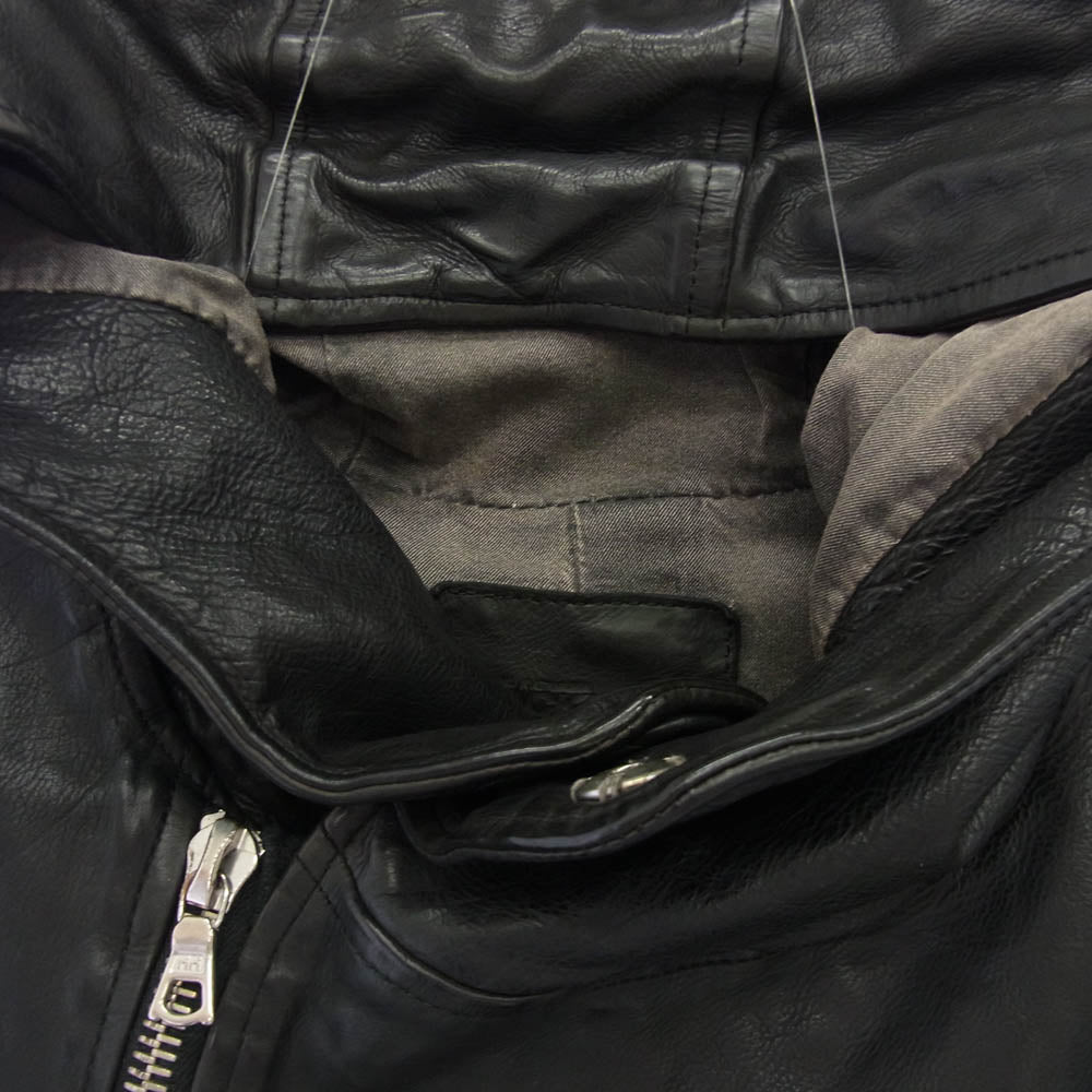 ISAMUKATAYAMA BACKLASH イサムカタヤマバックラッシュ 1498-06 JAPAN CALF GARMENT-DYED JACKET ジャパンカーフ製品染め フード付き ライダースジャケット ブラック系 M【中古】