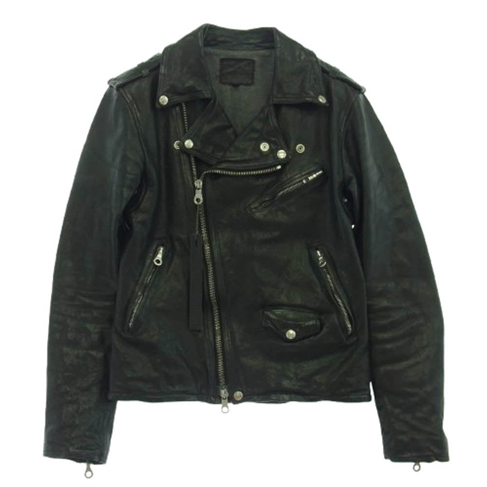 ISAMUKATAYAMA BACKLASH イサムカタヤマバックラッシュ 1254-19 ITALY SHOULDER GARMENT-DYED JACKET イタリアンショルダー 製品染め セミダブル ライダースジャケット ブラック系 M 2【中古】