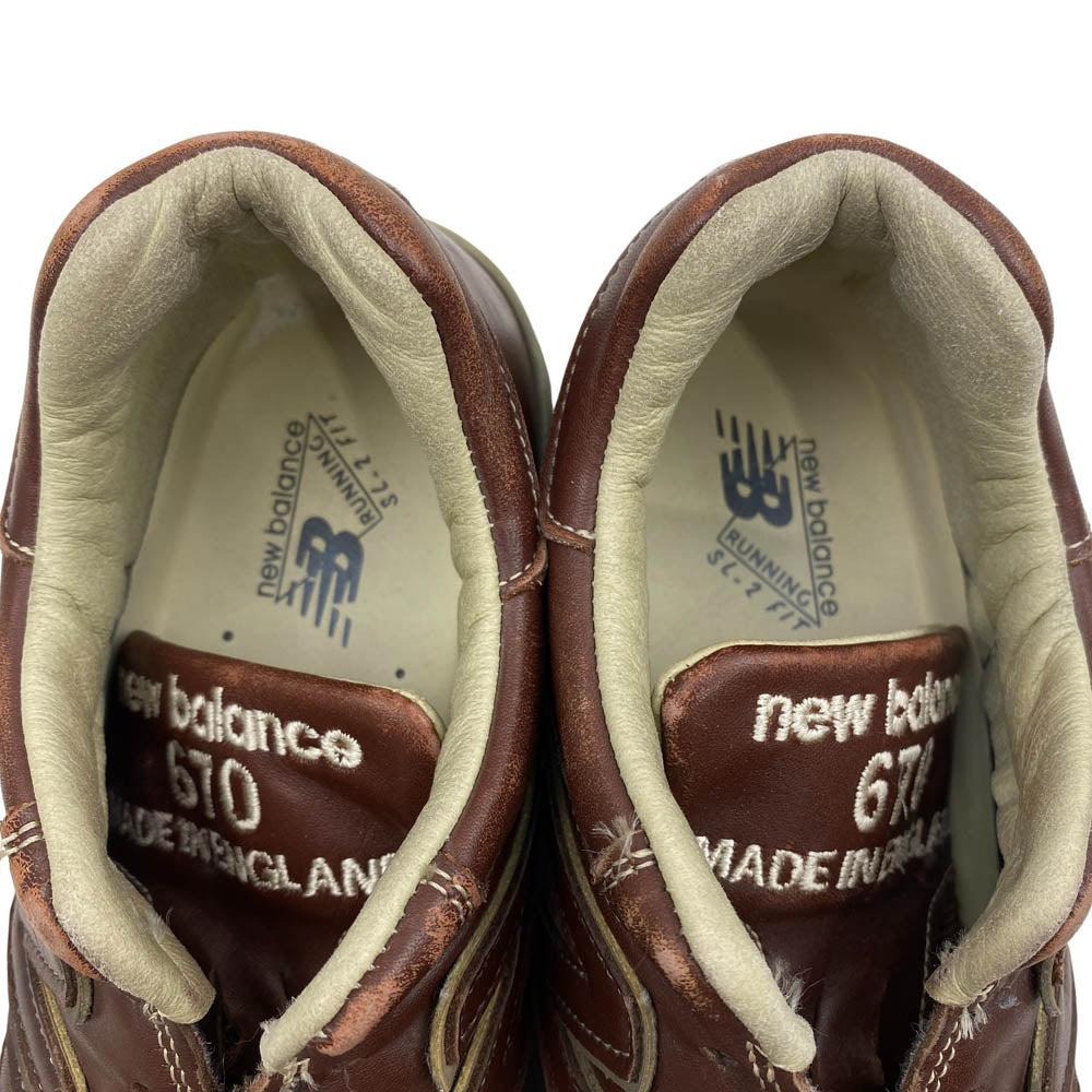 NEW BALANCE ニューバランス 670 イングランド製 レザー ローカット スニーカー ブラウン系 US7【中古】
