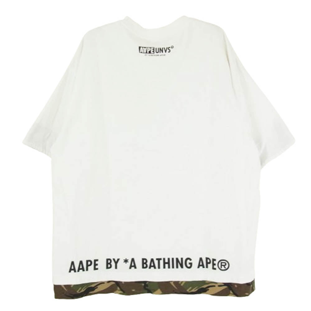 A BATHING APE アベイシングエイプ AAPTEM2999XXA AAPE 裾レイヤード クルーネック 半袖 カットソー Tシャツ ホワイト系 L【中古】
