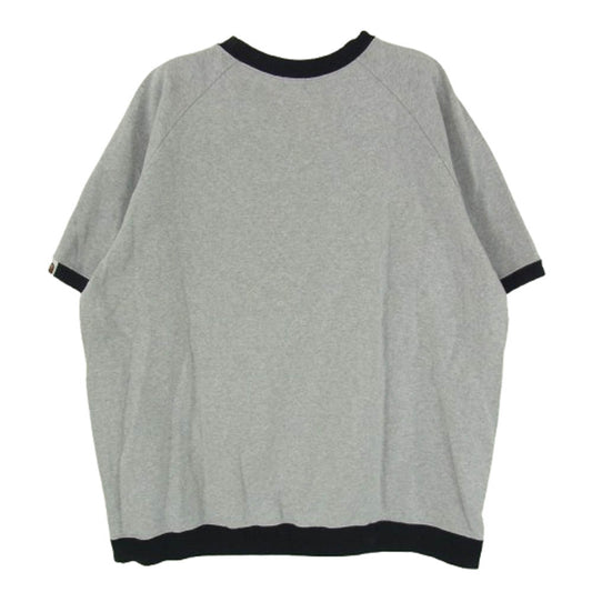 A BATHING APE アベイシングエイプ 初期タグ サルワッペン リンガー 半袖 スウェットトレーナー Tシャツ グレー系 L【中古】