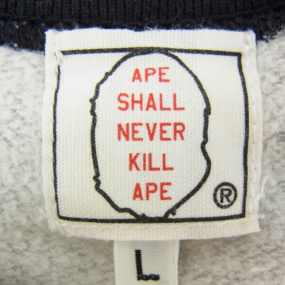 A BATHING APE アベイシングエイプ 初期タグ サルワッペン リンガー 半袖 スウェットトレーナー Tシャツ グレー系 L【中古】