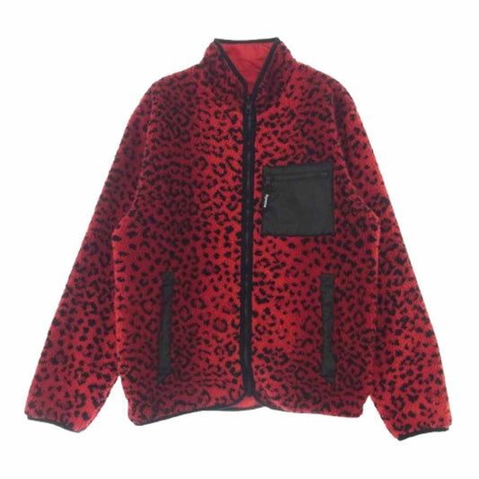Supreme シュプリーム 17AW ワングラム期 Leopard Fleece Reversible Jacket レオパード フリース リバーシブル ジャケット L レッド系 ブラック系 L【美品】【中古】