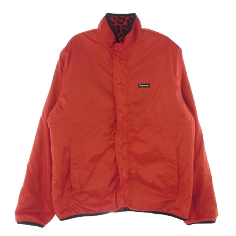 Supreme シュプリーム 17AW ワングラム期 Leopard Fleece Reversible Jacket レオパード フリース リバーシブル ジャケット L レッド系 ブラック系 L【美品】【中古】