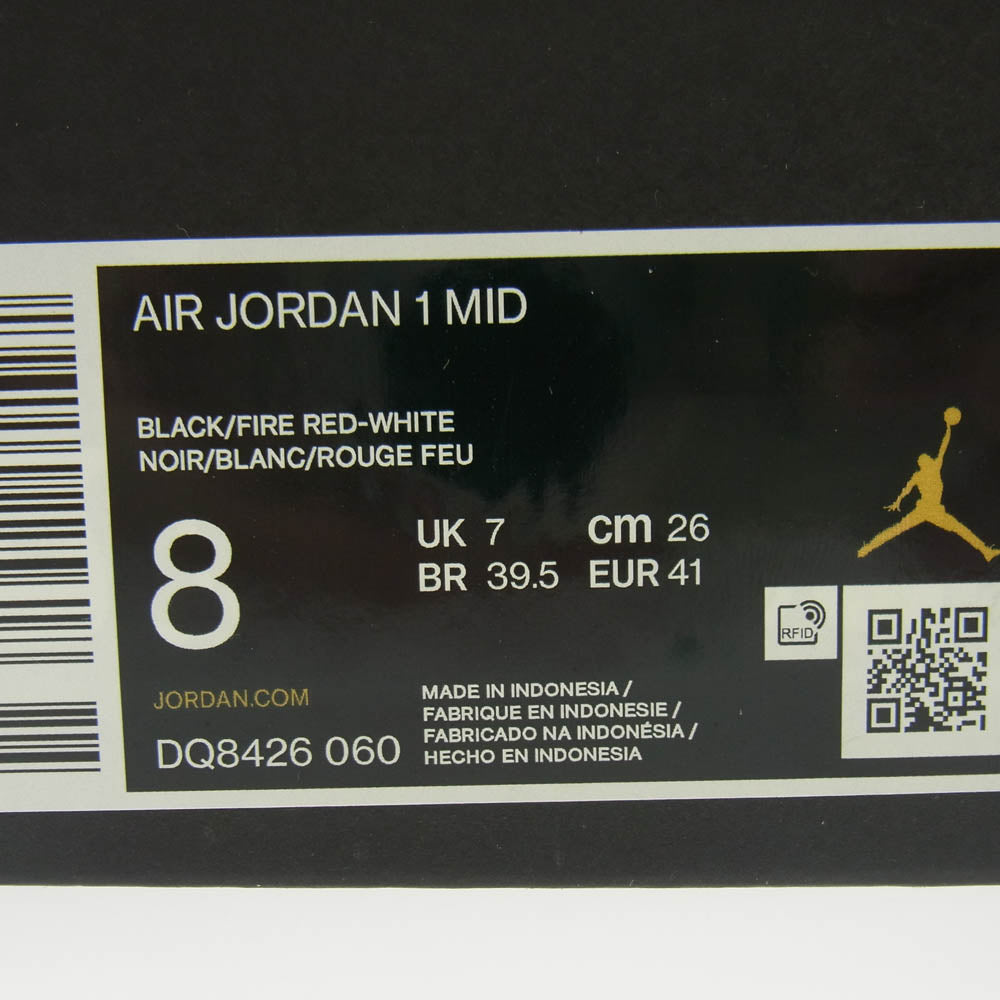 NIKE ナイキ DQ8426-060 Air Jordan 1 Mid Bred Toe エアジョーダン1 ミッド ブレッドトゥ ハイカット スニーカー ブラック系 レッド系 26cm【中古】