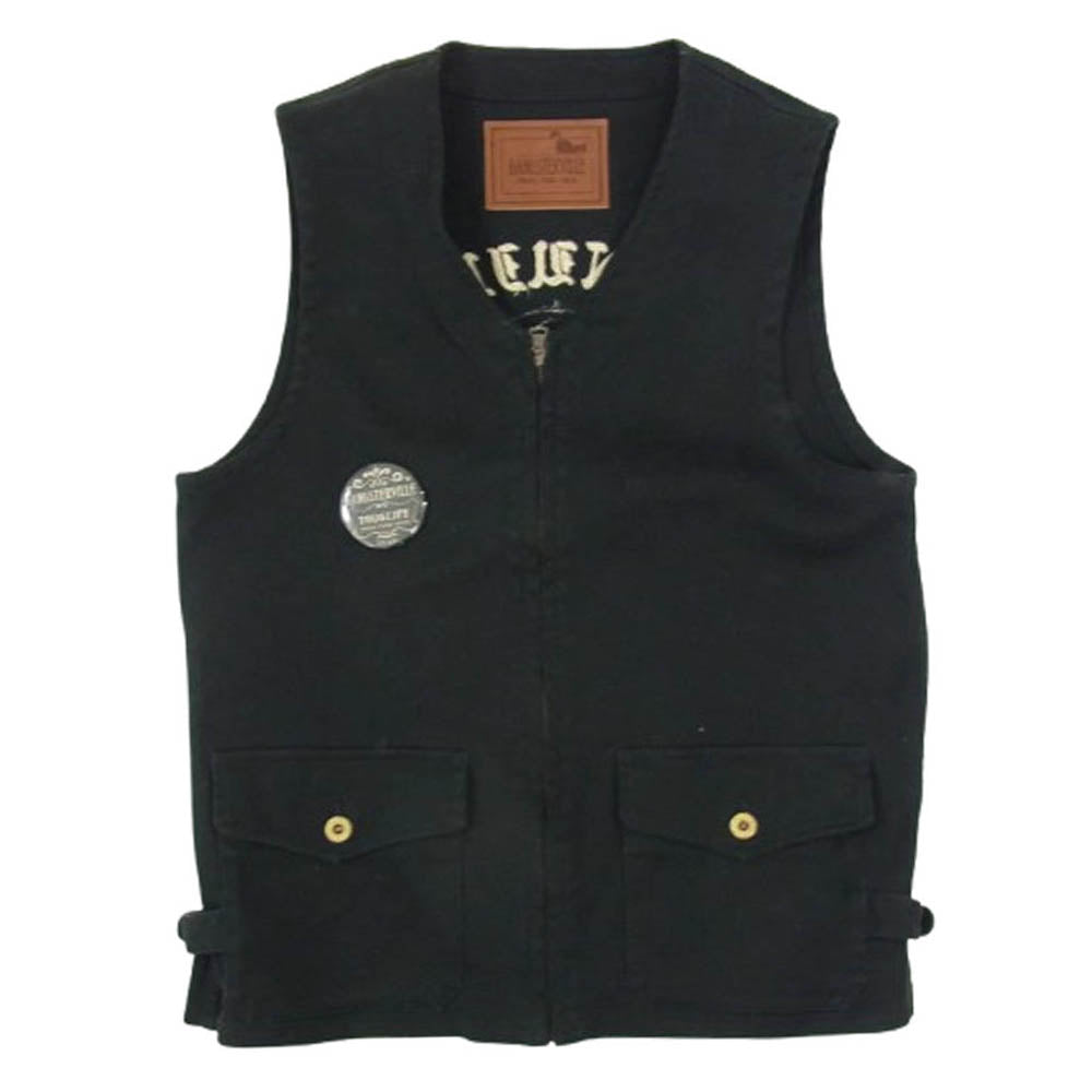 GANGSTERVILLE ギャングスタービル GSV-16-SS-06 GENUINE SKULL - VEST ロゴ缶バッチ付 ピケ コット ベスト ブラック系 M【中古】