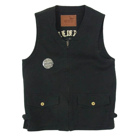GANGSTERVILLE ギャングスタービル GSV-16-SS-06 GENUINE SKULL - VEST ロゴ缶バッチ付 ピケ コット ベスト ブラック系 M【中古】