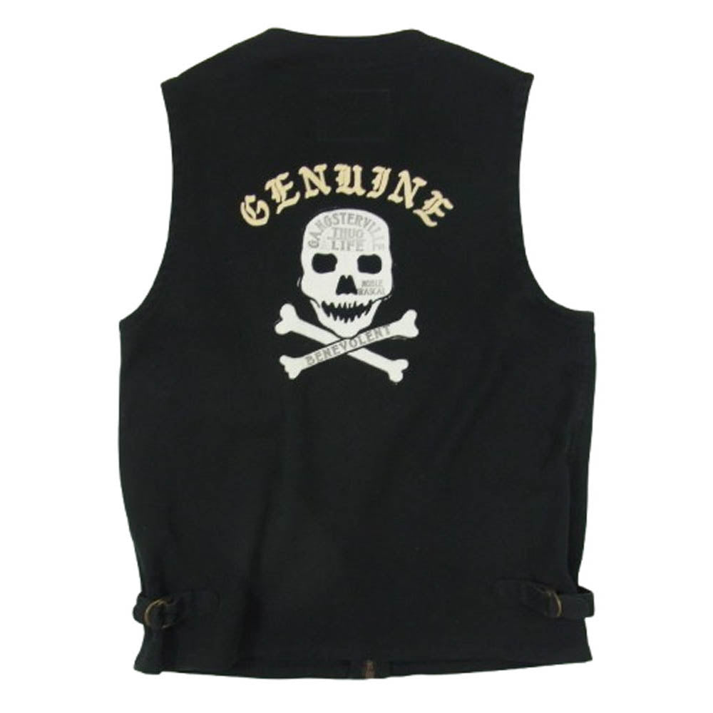 GANGSTERVILLE ギャングスタービル GSV-16-SS-06 GENUINE SKULL - VEST ロゴ缶バッチ付 ピケ コット ベスト ブラック系 M【中古】