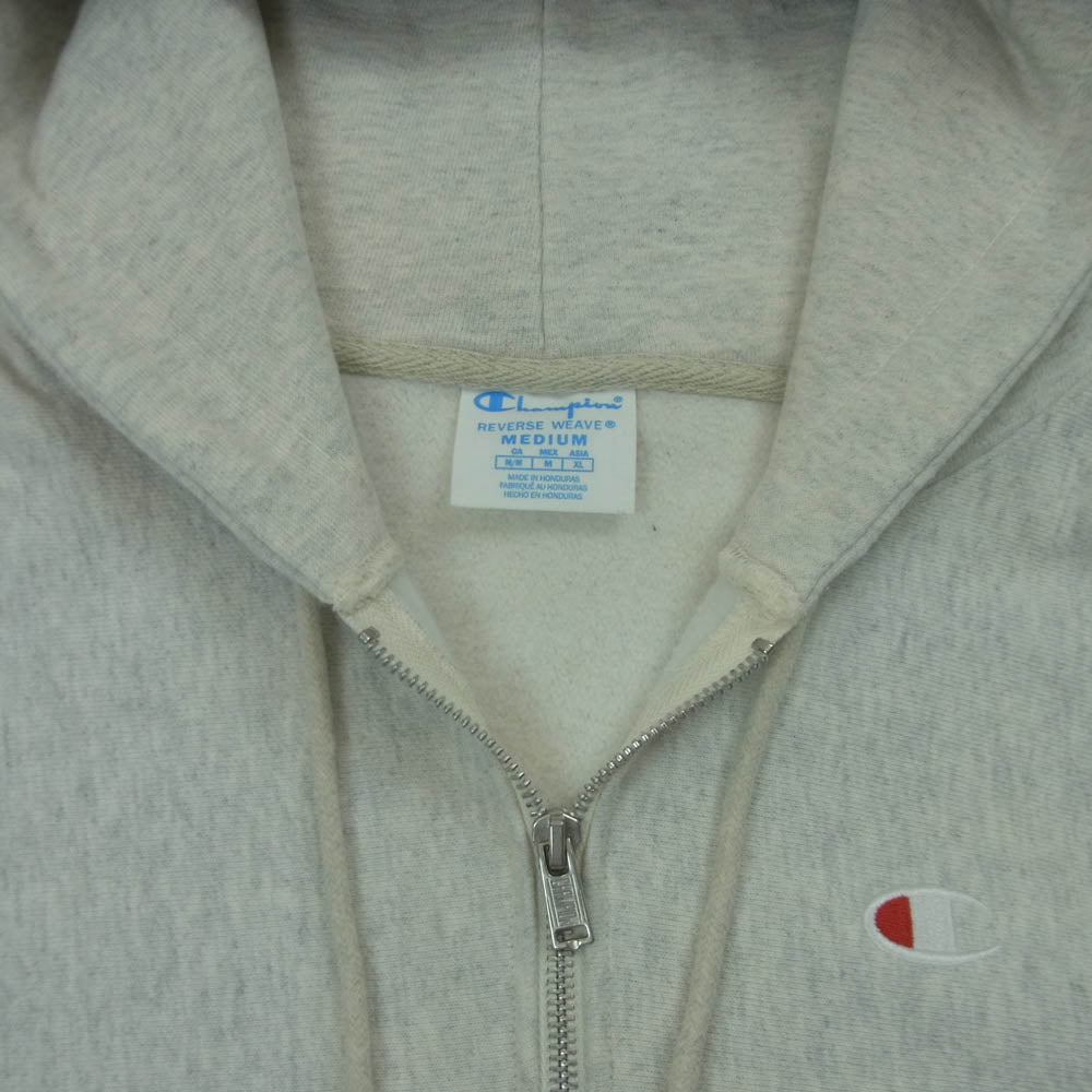 Champion チャンピオン GF69 12OZ REVERSE WEAVE FULL ZIP HOOD リバースウィーブ ジップアップ スウェット パーカー オフホワイト系 ライトグレー系 M【中古】