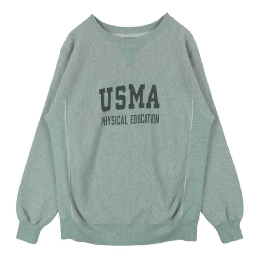 Buzz Rickson's バズリクソンズ BR68652 HORIZONTAL KNITTING SWEAT SHIRTS U.S. MILITARY ACADEMY USMA 染み込み プリント 前V ガゼット付 クルーネック スウェット グレー系 L【中古】
