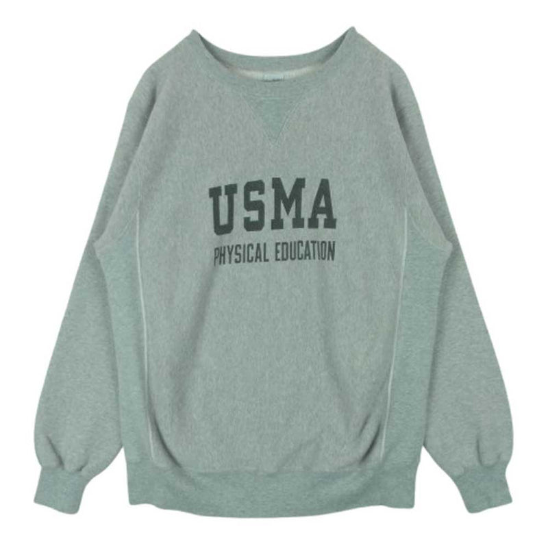 Buzz Rickson's バズリクソンズ BR68652 HORIZONTAL KNITTING SWEAT SHIRTS U.S. MILITARY ACADEMY USMA 染み込み プリント 前V ガゼット付 クルーネック スウェット グレー系 L【中古】