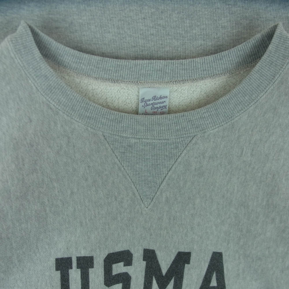 Buzz Rickson's バズリクソンズ BR68652 HORIZONTAL KNITTING SWEAT SHIRTS U.S. MILITARY ACADEMY USMA 染み込み プリント 前V ガゼット付 クルーネック スウェット グレー系 L【中古】