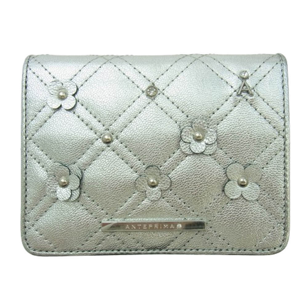 アンテプリマ ANTEPRIMA 花柄 シルバー 二つ折財布 未使用 銀色財布 アンテプリマ ANTEPRIMA シルバー 花柄 レザー 二つ折り財布